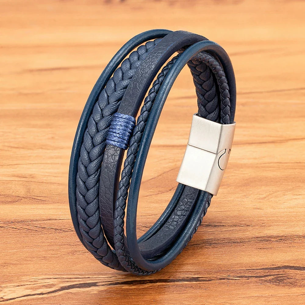 Casilinum Woven Leather Bracelet – Luxury Multilayer Magnetic Bangle for Men