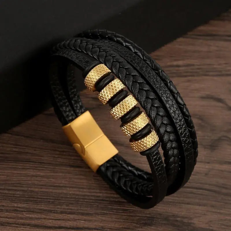 Gramado Klassisches Geflochtenes Lederarmband – Mehrlagiges Modeaccessoire für Herren
