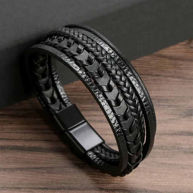 Gramado Klassisches Geflochtenes Lederarmband – Mehrlagiges Modeaccessoire für Herren