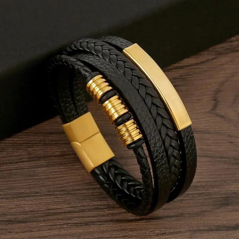 Gramado Klassisches Geflochtenes Lederarmband – Mehrlagiges Modeaccessoire für Herren