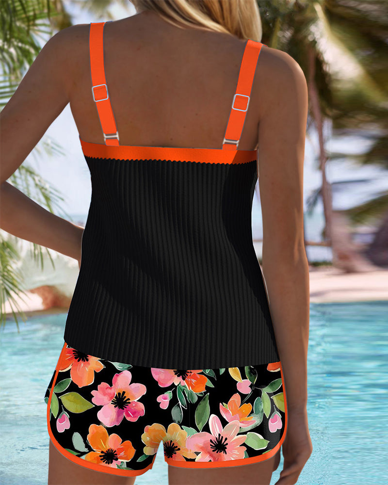 Lenny | Schwarzer floraler Tankini mit Strandshorts | Letzter Tag 80 % Rabatt!