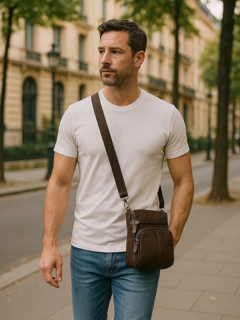 Crossbody Lederschultertasche - Kreuz & Krone