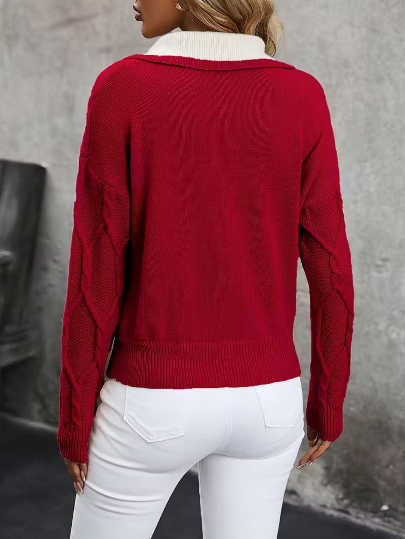 Mahalia™ | Strickpullover mit Kragen und Zopfmuster