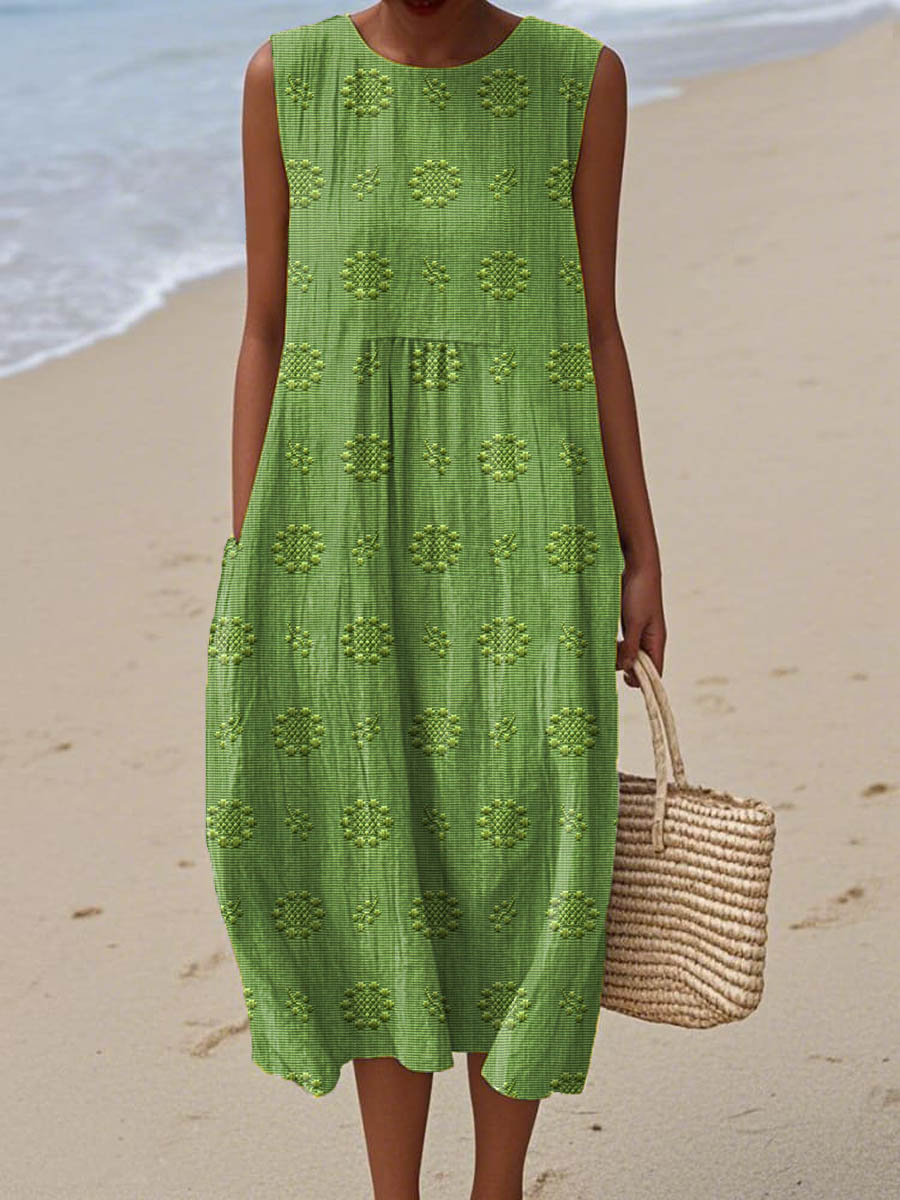 ARIANNA|SOMMERKLEID AUS BAUMWOLLE MIT BESTICKTER TASCHE