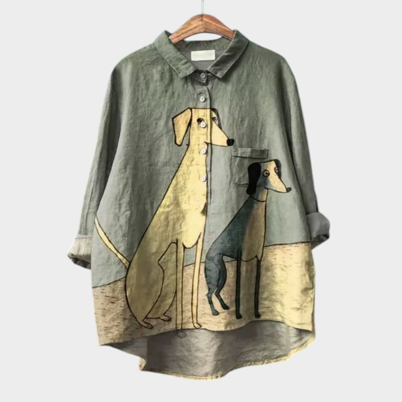 ELFRIDA | OVERSIZE-BLUSE MIT HUNDE-DESIGN