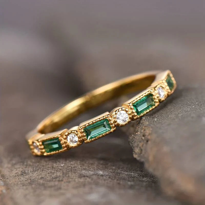 Etta™ | Grüner eingelegter Zirkonia Goldring