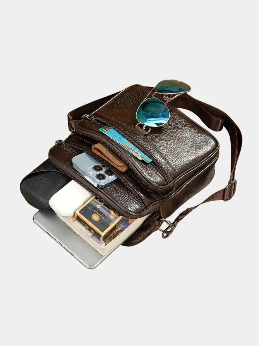 Leder Herren-Schultertasche - Kreuz & Krone