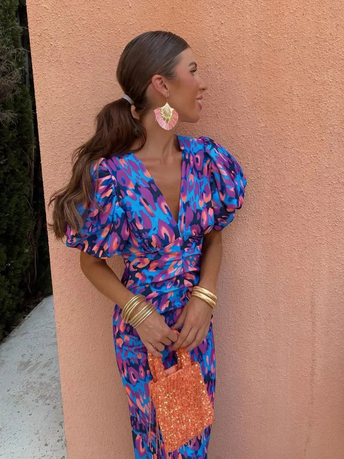 ANNEGRET I RETRO-PRINT KLEID MIT PUFFÄRMEL