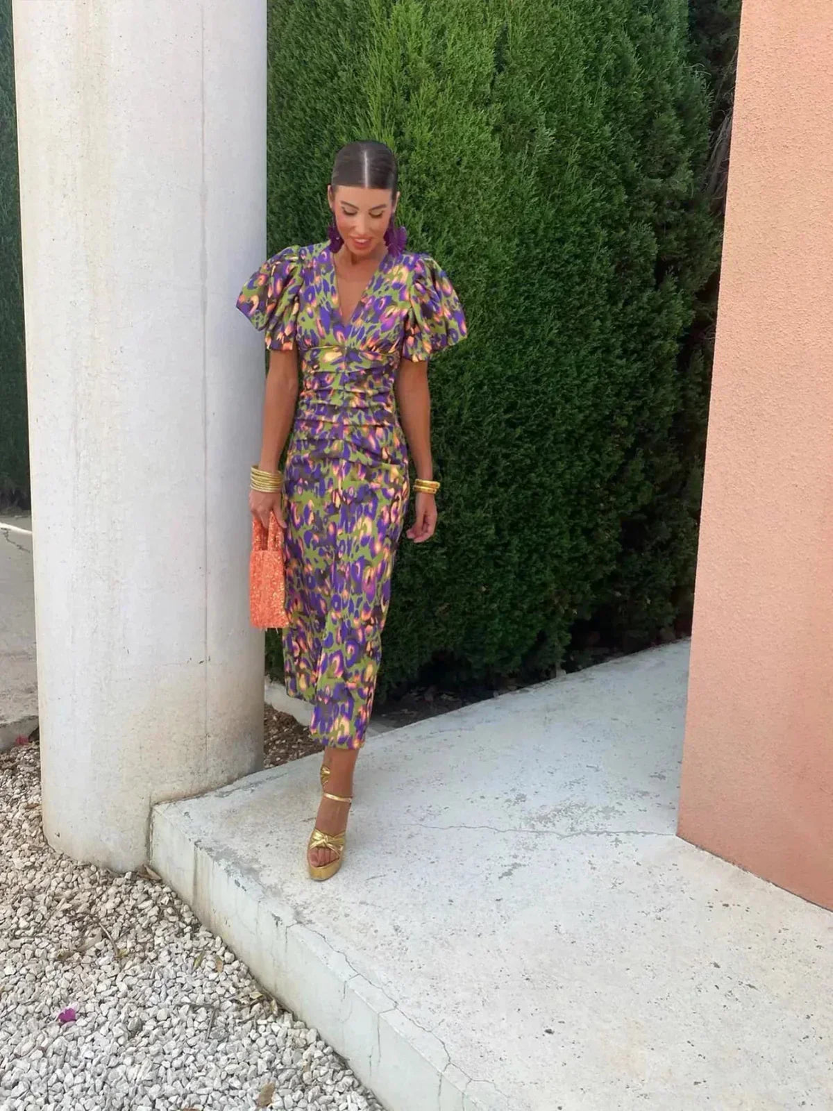 ANNEGRET I RETRO-PRINT KLEID MIT PUFFÄRMEL