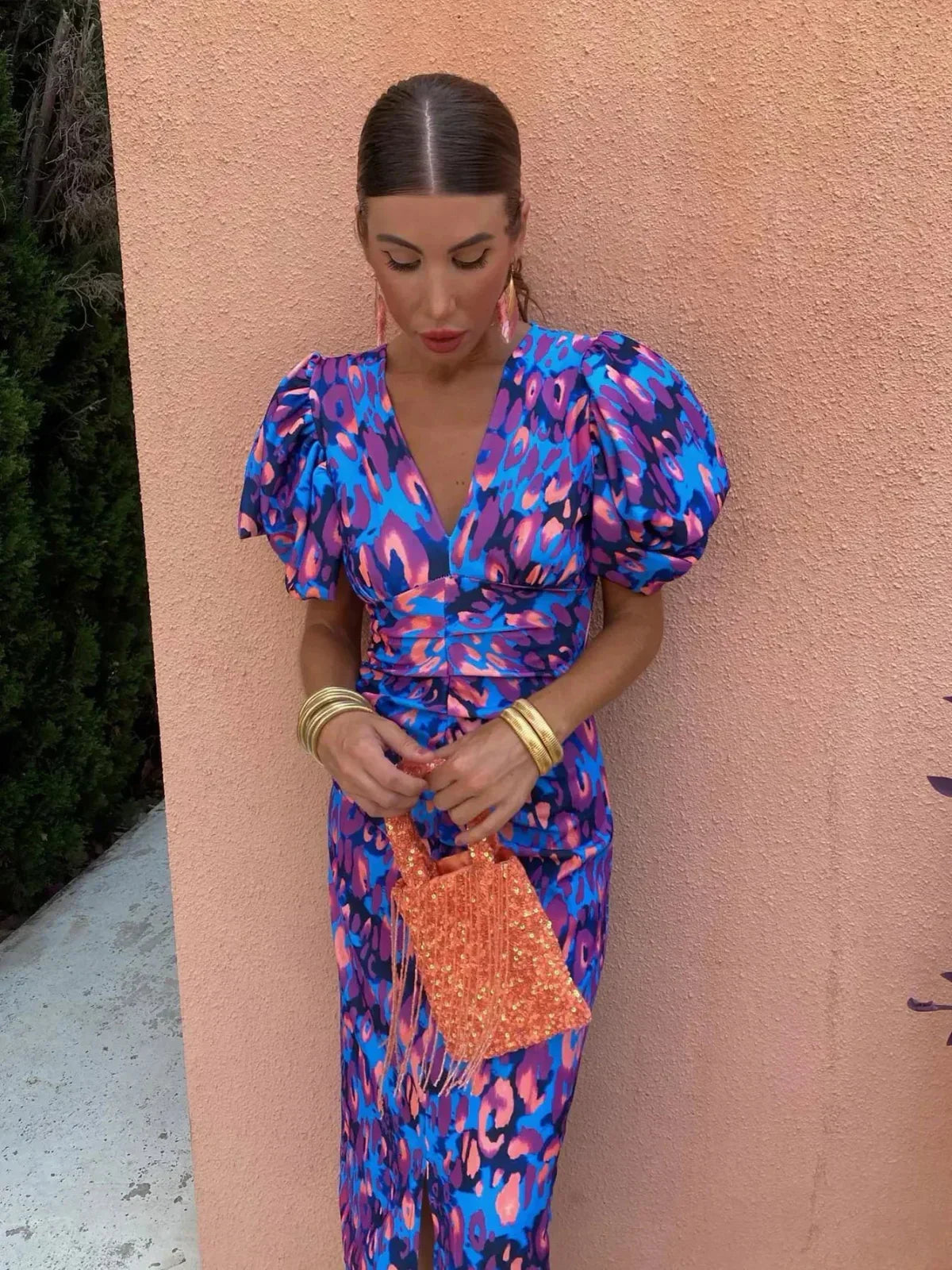 ANNEGRET I RETRO-PRINT KLEID MIT PUFFÄRMEL