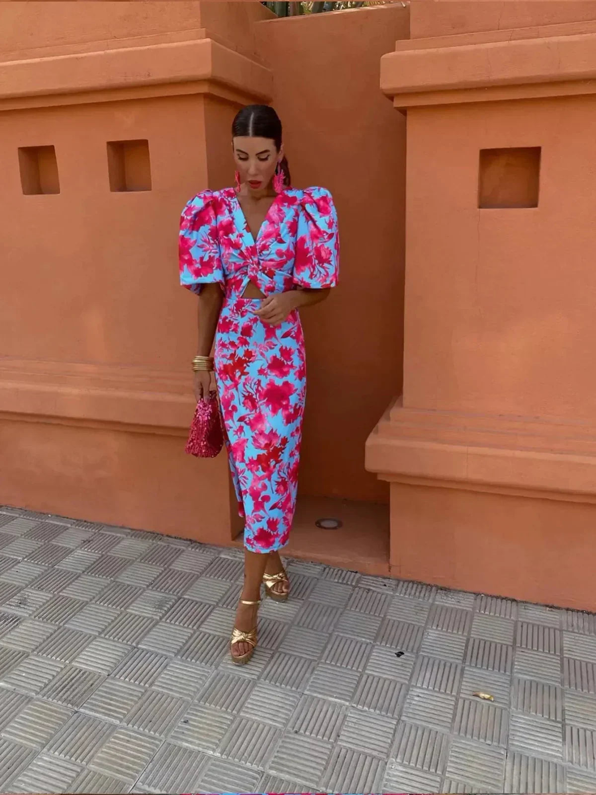 ANNEGRET I RETRO-PRINT KLEID MIT PUFFÄRMEL