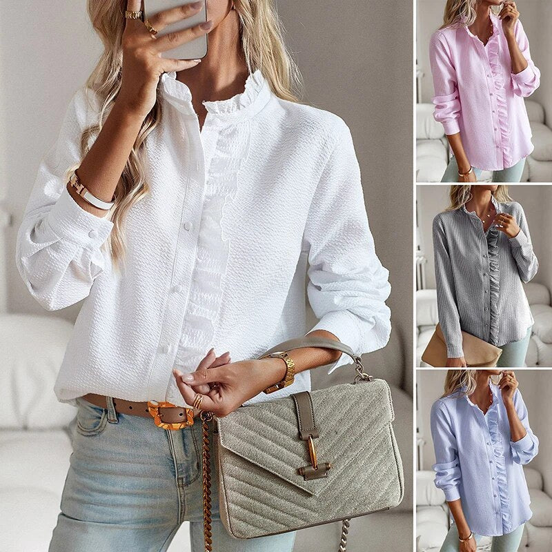 Alice | Geraffte Bluse mit Knopfleiste