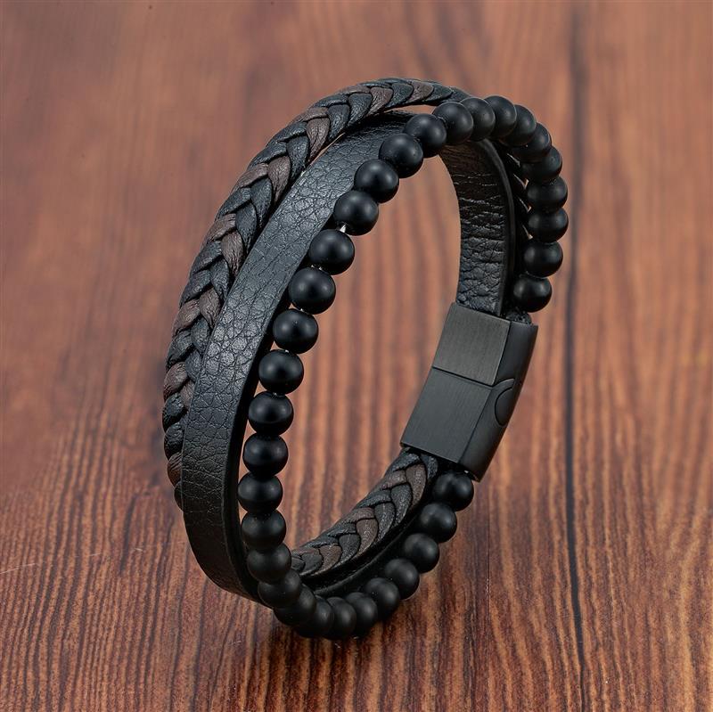 Vulkanstein Herren Lederarmband – Edelstahl Magnetverschluss