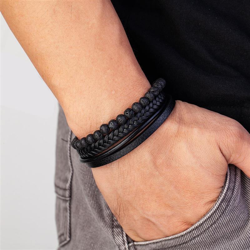 Vulkanstein Herren Lederarmband – Edelstahl Magnetverschluss