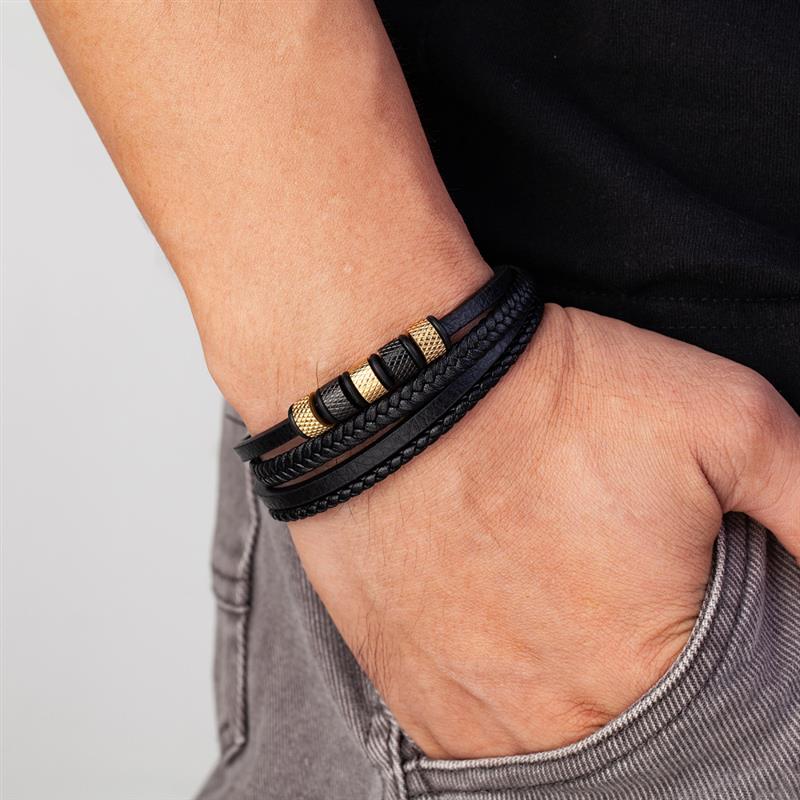 Vulkanstein Herren Lederarmband – Edelstahl Magnetverschluss