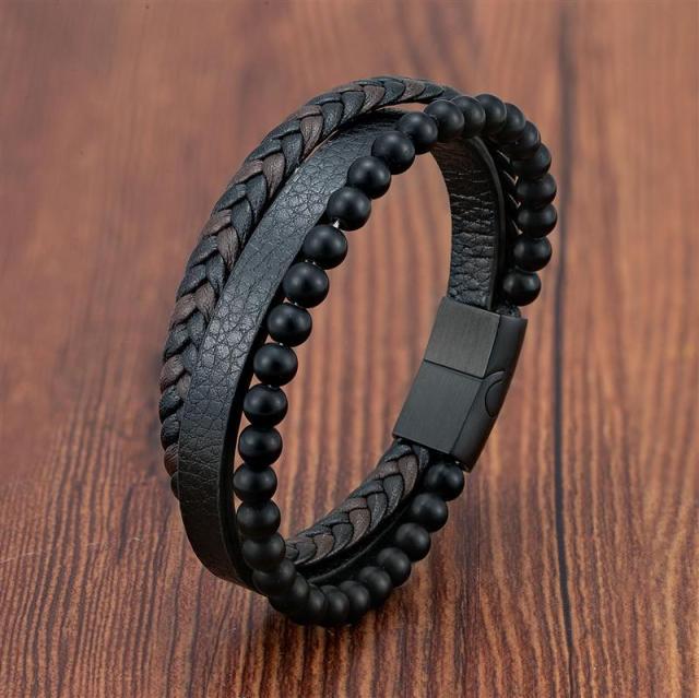 Vulkanstein Herren Lederarmband – Edelstahl Magnetverschluss