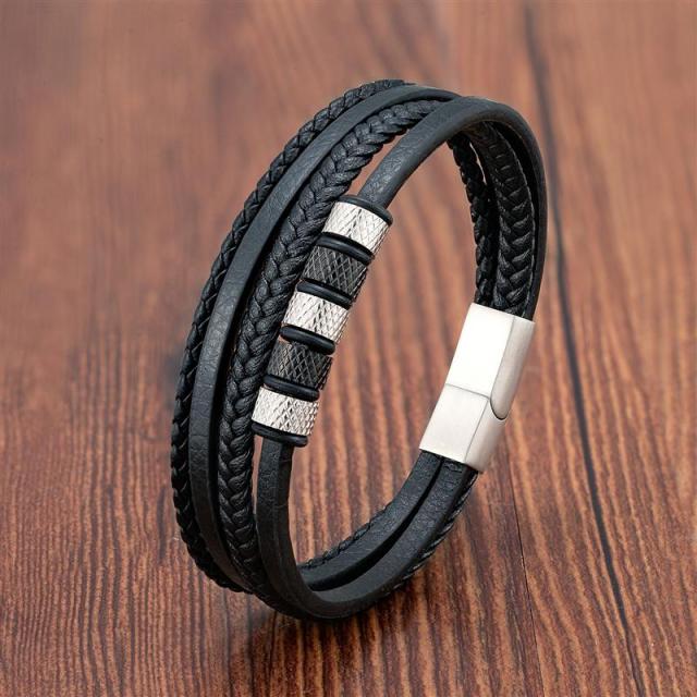 Vulkanstein Herren Lederarmband – Edelstahl Magnetverschluss