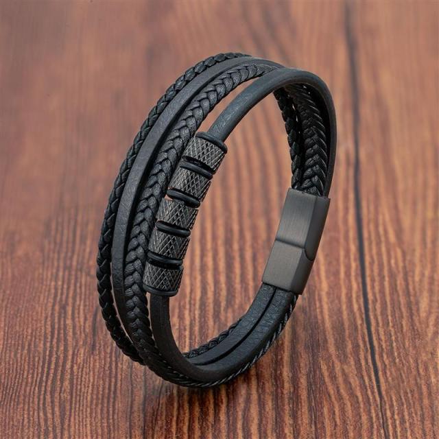 Vulkanstein Herren Lederarmband – Edelstahl Magnetverschluss
