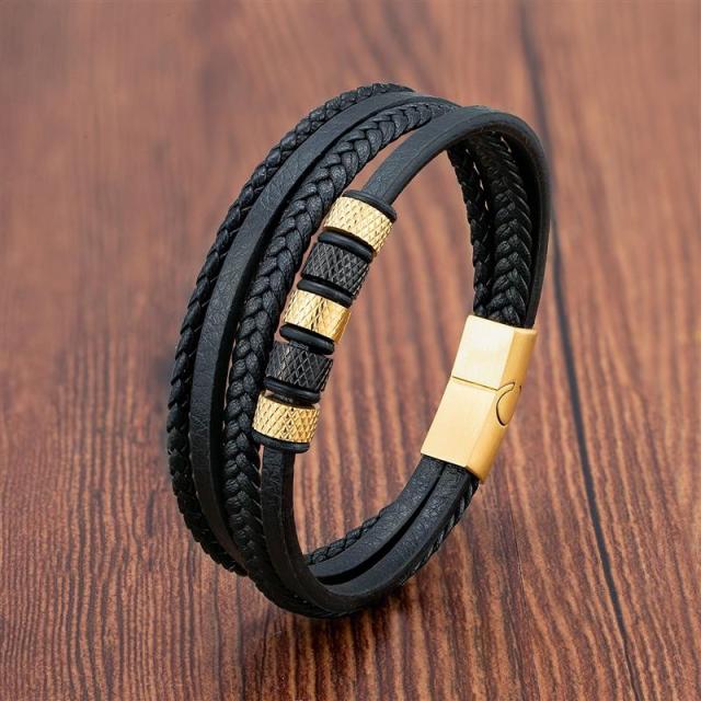 Vulkanstein Herren Lederarmband – Edelstahl Magnetverschluss