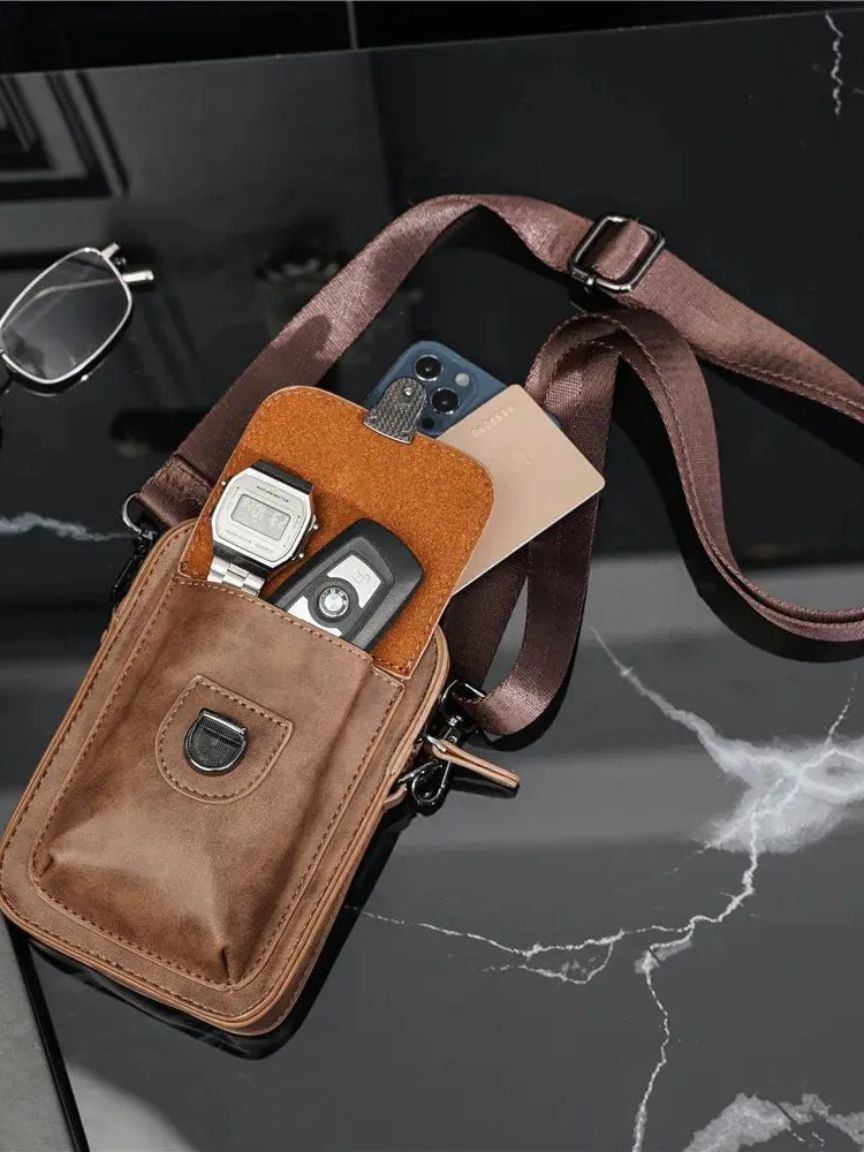Vintage Mini Leder Crossbody Schultertasche - Kreuz & Krone