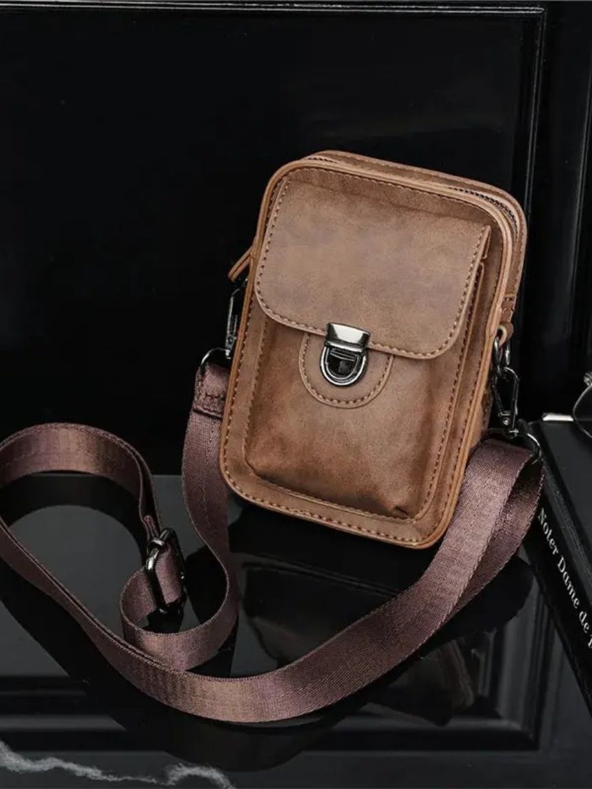 Vintage Mini Leder Crossbody Schultertasche - Kreuz & Krone
