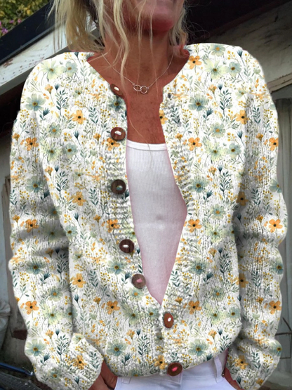 Aquarell Französische Rose Wiederholtes Muster Bedruckter Button-Cardigan-Pullover