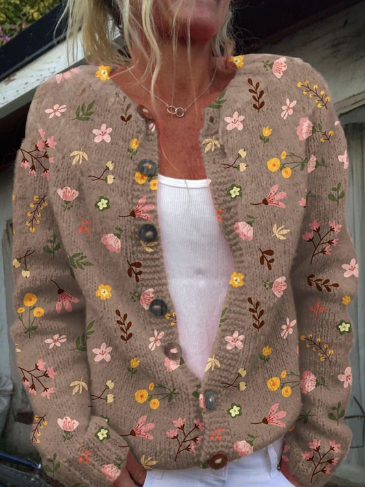 Cardigan-Pullover mit Knopfleiste und Blumenmuster