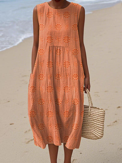 ARIANNA|SOMMERKLEID AUS BAUMWOLLE MIT BESTICKTER TASCHE