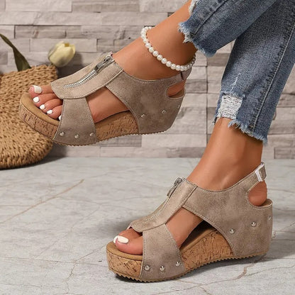 HANNA - Stylische Retro-Wedgesandalen mit Reißverschluss
