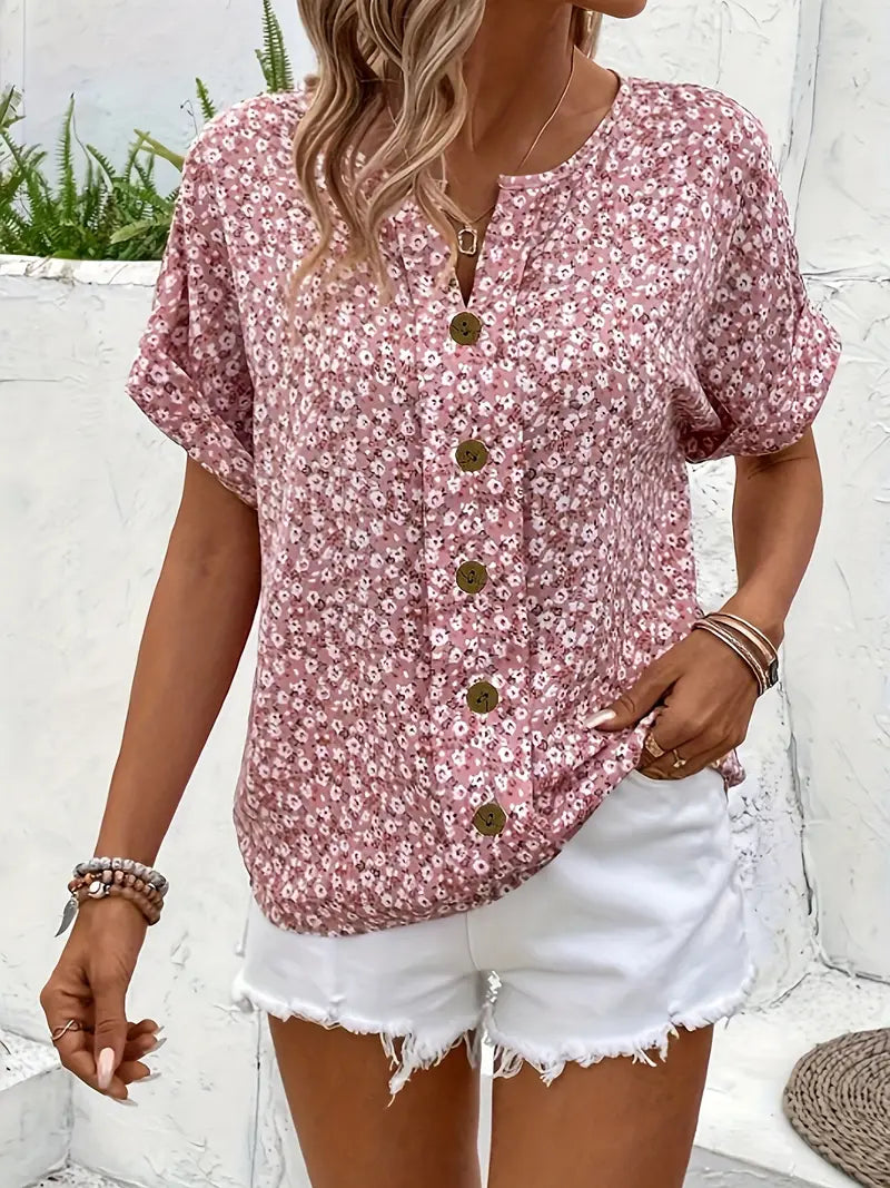Cindy™ | Bluse mit floralem Druck und eingeschnittenem Kragen