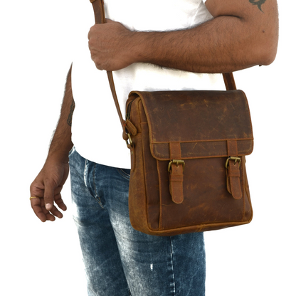Braune Vintage-Leder-Crossover-Tasche