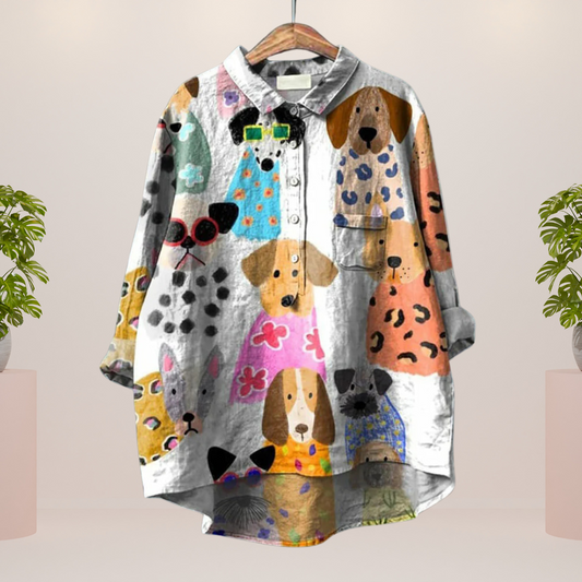 Freya™ | Verspieltes Hemd mit Hundemuster und Knopfleiste