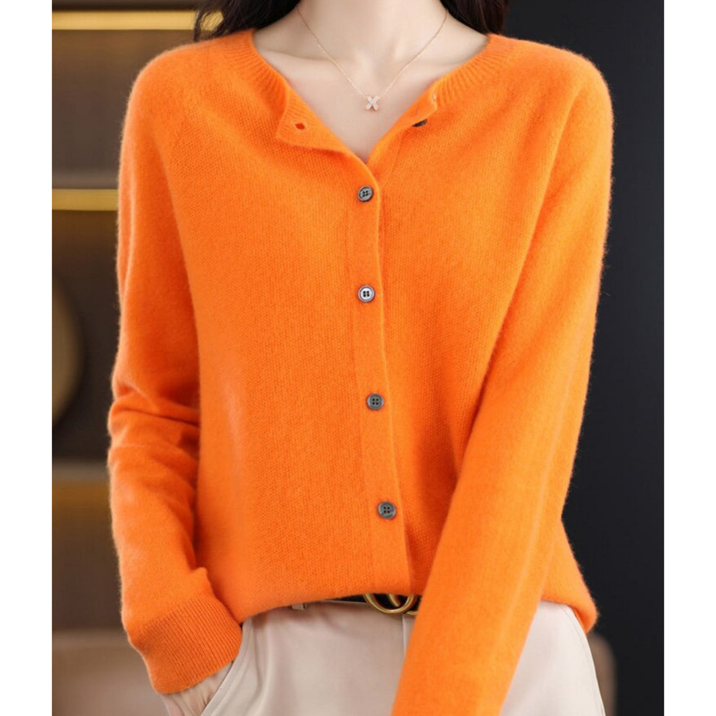 THARAH | Damen O-Ausschnitt Strickjacken-Pullover