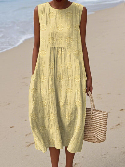 ARIANNA|SOMMERKLEID AUS BAUMWOLLE MIT BESTICKTER TASCHE