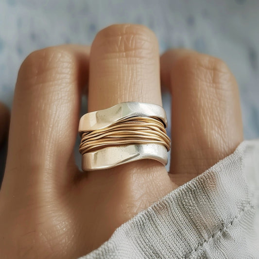 Rena™ | Silber-Goldfäden-Ring
