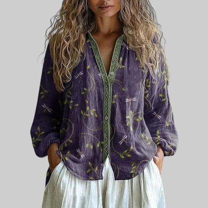 LUCIA | VINTAGE BLUSE MIT BLATTDRUCK