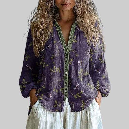 LUCIA | VINTAGE BLUSE MIT BLATTDRUCK