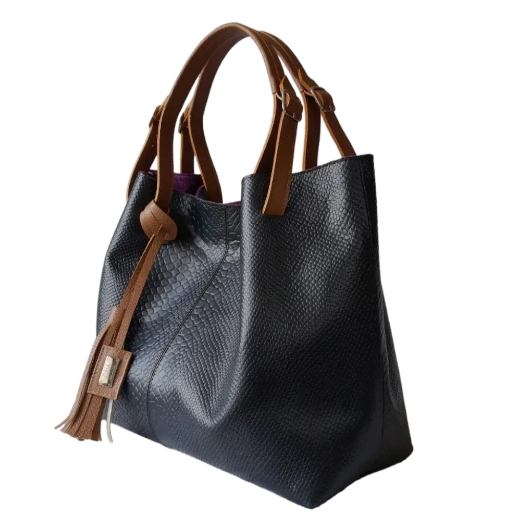 Adelle Reptil schwarze Lederhandtasche für Frauen