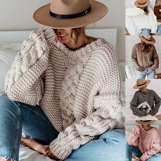 Atlena | Damen-Strickpullover im Chunky-Look mit Zopfmuster und lockerer Passform