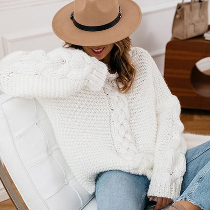 Atlena | Damen-Strickpullover im Chunky-Look mit Zopfmuster und lockerer Passform