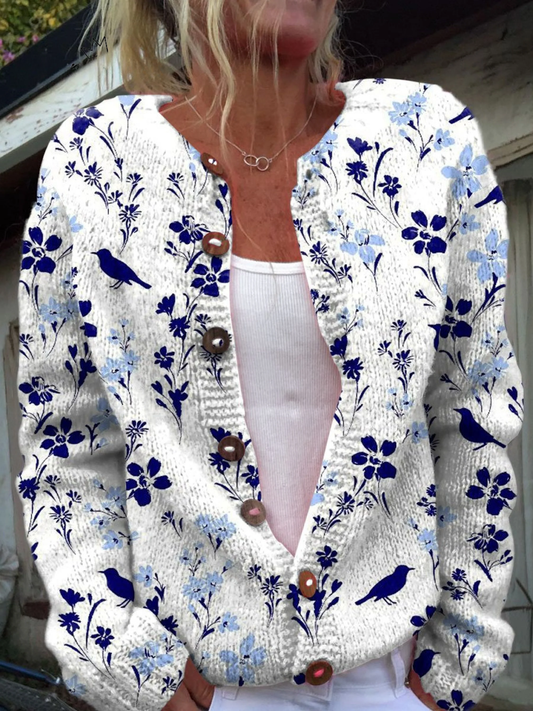 Strickjacke mit Vintage-Blumenmuster und Knopfleiste