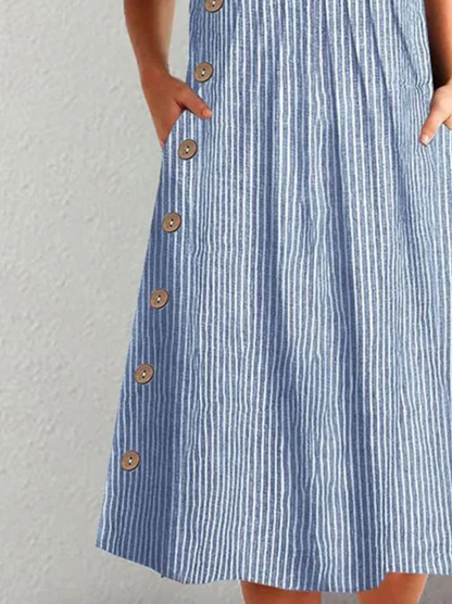 Finley - Klassisches Gestreiftes Midi-Kleid mit Knöpfen