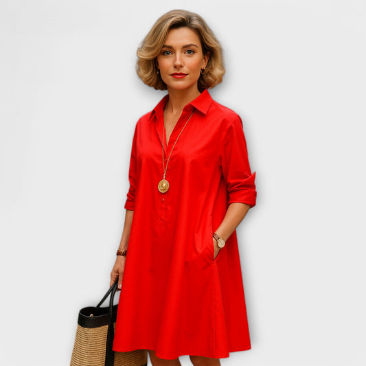 THARAH | Modernes Hemdkleid mit Kragen und Dreiviertel-Ärmeln