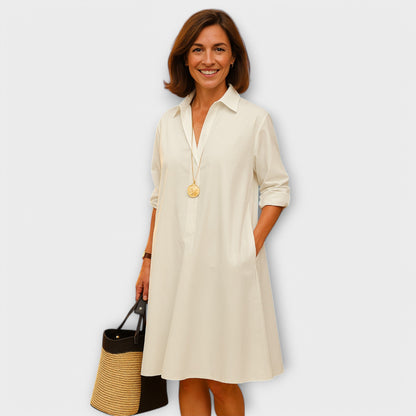 THARAH | Modernes Hemdkleid mit Kragen und Dreiviertel-Ärmeln