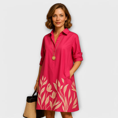 THARAH | Modernes Hemdkleid mit Kragen und Dreiviertel-Ärmeln