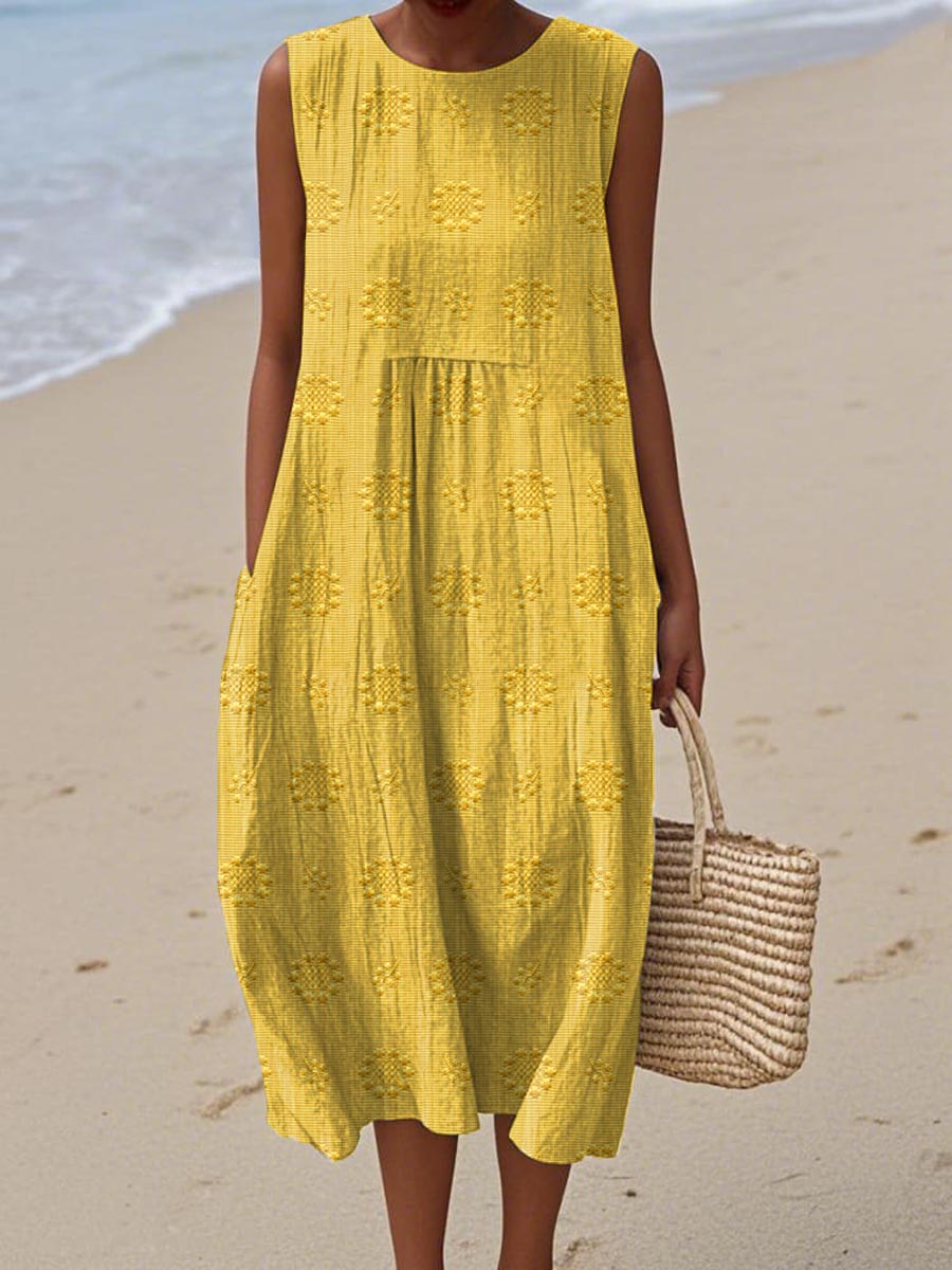 ARIANNA|SOMMERKLEID AUS BAUMWOLLE MIT BESTICKTER TASCHE