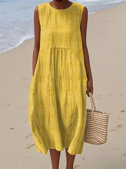 ARIANNA|SOMMERKLEID AUS BAUMWOLLE MIT BESTICKTER TASCHE