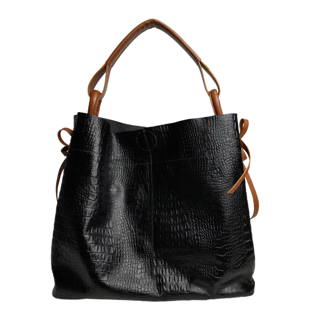 Aubrey Reptil Schwarze Damen Lederhandtasche