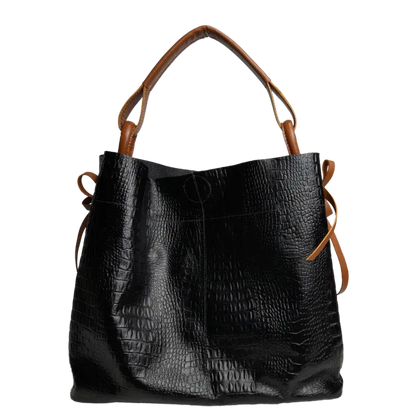 Aubrey Reptil Schwarze Damen Lederhandtasche