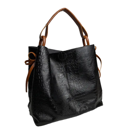 Aubrey Reptil Schwarze Damen Lederhandtasche